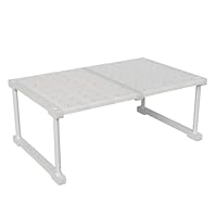 SOUNAY Stapelbar Schrank Kleiderschrank Organizer, Schrankeinsatz, Platzsparende Regal für Schrank innen, Schrankregal ohne Bohren, Weiß, Röhre aus Metall,Verstellbar Länge 47-68cm, für Küche, Bad