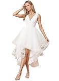 Tulle High Low Wedding Dresses for Bride 2025 V Neck Sleeveless Short Boho Bridal Gowns WE001 White-b