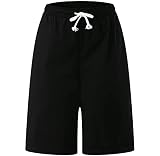 Knit Drawstring Bermuda Shorts for Women Soft Summer Knee Lenght Short Pants Loose Comfy Elastic Wai