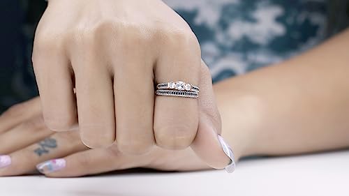 Dazzlingrock Collection Round White Sapphire, Black & White Diamond 3 Stone Wedding Ring Set for Women in Solid Gold3