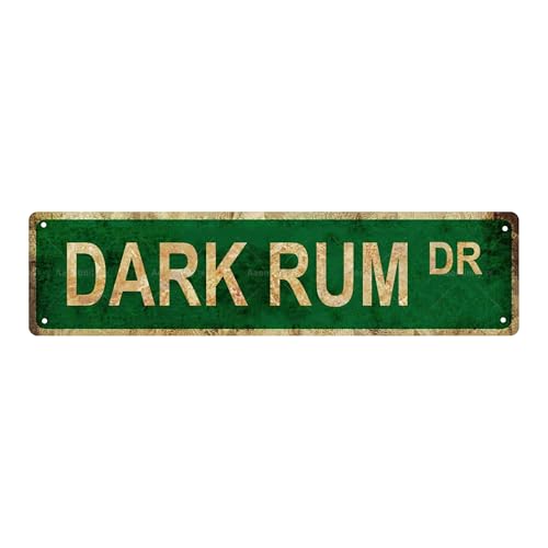 Dark Rhum Plaque de rue vintage en métal pour bar, café, garage, grotte, maison, chambre, salle de bain, ferme, jardin, porche, terrasse, 40,6 x 10,2 cm
