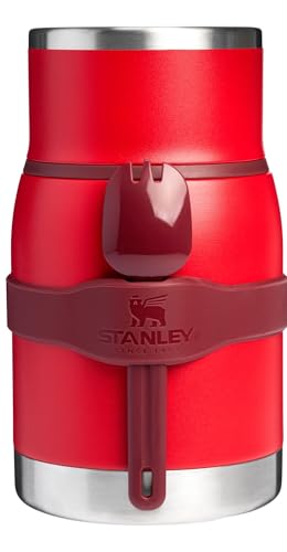 Image of STANLEY Adventure To-Go Food Jar and Spork 24 oz | Vacuum Insulated Food Container | Wide Mouth Screw On Lid | Packable for Travel | Stainless Steel with Leakproof Lid | BPA-Free | Chili Red