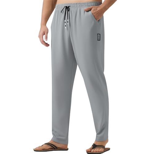 Mens Beeswan Pants Stretch Quick Dry Athletic Track Pants Straight Cool Summer Drawstring Elastic Waist Trousers2