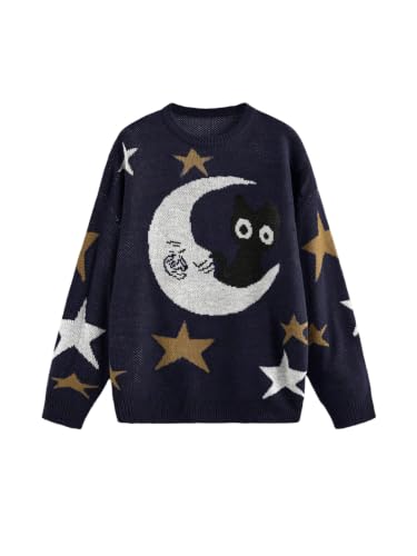 Image of WDIRARA Women's Goth Cartoon Pattern Sweater Knit Pullover Top