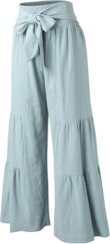 Womens Fashion High Waist Pleated Wide-Leg Pants Casual Loose Flare Palazzo Pant Beach Bell Bottom Lounge Trouser4