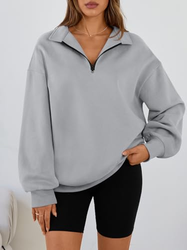 Image of Trendy Queen Women's Oversized Sweatshirts Half Quarter Zip Fleece Sweaters | Soft Cozy Zip Pullover, Comfort Warm Sweaters for Fall Winter, Fashion Mock Neck Outfits