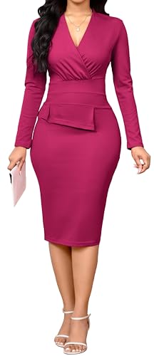 Image of Oxgmoky Women's Elegant Dresses Work Business Dress Bodycon Long Sleeve Pencil Dress