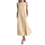 Winter Dresses for Women 2023, Church Dress Vestidos Cortos Maternity Spring Dress Casual Striped Print Sleeveless Dress Neck Linen Pocket Long Dress Women's Casual Loose Cotton (XXL, Khaki)
