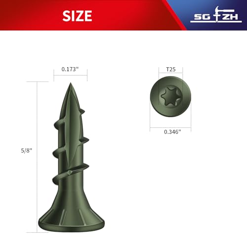 Image of #8 x 5 /8 inch Deck Screws (295Pcs) 1lb. Carbon Steel, Green, Flat Head, Rust Resistant epoxy Coated, with T25 Star Bit
