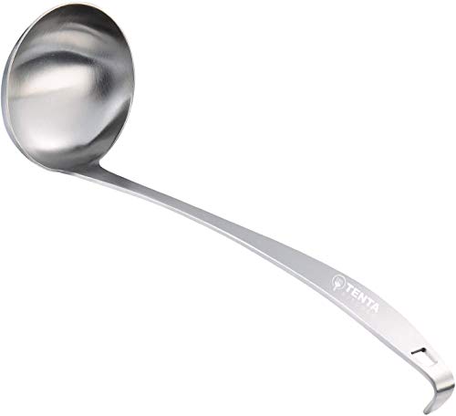 TENTA KITCHEN 3oz/85ml Stainless Steel Small Soup Ladle Spoon,11.5"x 3.6" - One-Piece Professional Ladle with Hook and Hole For Convenient Hanging Cover