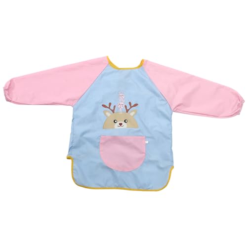 DECOMELODY Delantal Infantil con Mangas Largas para Dibujo y Pintura Cómodo y Adorable para Años Diseño Azul con y Oso Protección Total para Manualidades y Comidas