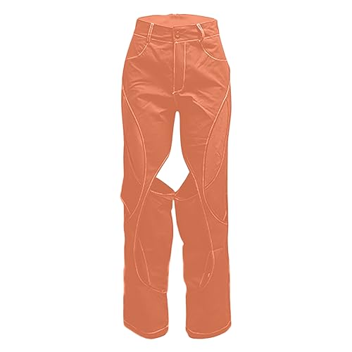 Oplxuo Fashion Pants for Women Cut Out Straight Leg High Waisted Pants Casual Loose Stretch Workout Trousers with Pockets3