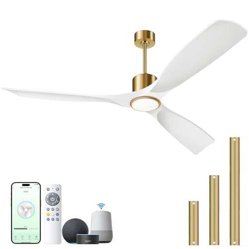 BOOSANT 60' White and Gold Ceiling Fan with Lights,Smart Ceiling Fan,3-Color Light 6-Speed Quiet Reversible DC Motor for Patio Bedroom Living Room