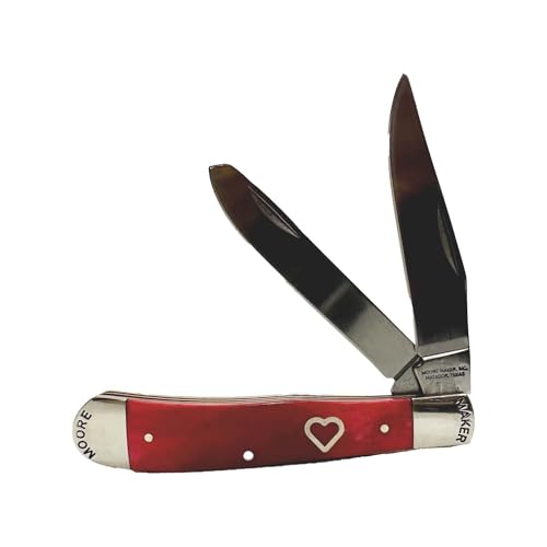 Moore Maker Inc. - 5202 Heart - Red Bone Handle Folding Pocketknife