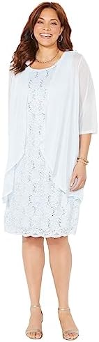 Catherines Women's Plus Size Sparkling Lace Jacket Dress - 16 W, Ballad Blue (0547)