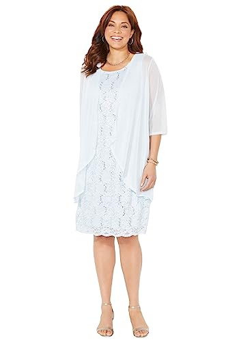 Catherines Women's Plus Size Sparkling Lace Jacket Dress - 16 W, Ballad Blue (0547) #TOP1