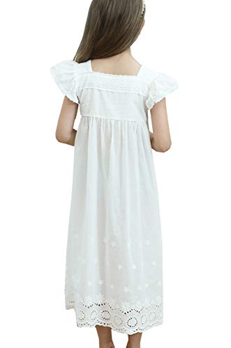 PUFSUNJJ Lovely Girls Princess Nightgown Soft Cotton Sleepwear Kids 7-8 Years - Thumbnail 4