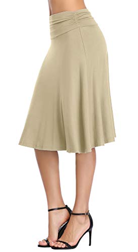 Image of Urban CoCo Women's Ruched High Waist Knee Length Jersey A-Line Stretchy Flared Casual Skirt