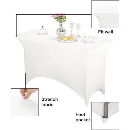 Image of FORLIFE 6Pack Spandex Table Covers 4ft,Fitted Tablecloth for 4ft Rectangular Tables, Stretch Patio Table Covers, Universal Spandex Table Cover for Wedding, Banquet, Party - White