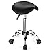 FNZIR Saddle Rolling Stool with Wheels PU Leather Height Adjustable Swivel Stools Chair Black