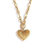 Chunky Statement Necklace: This chunky gold heart necklace features a large puffy heart pendant on a thick paperclip chain, creating a trendy statement piece that exudes confidence and elegance. Perfect for those who love bold and eye-catching jewelr...