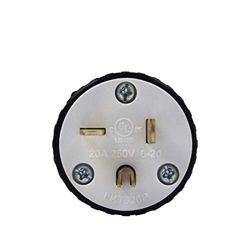 ENERLITES Industrial Grade 20A 250V Straight Blade Plug, NEMA 6-20P, 2P, 3W, 66230-BK, Black, 1 Pack
