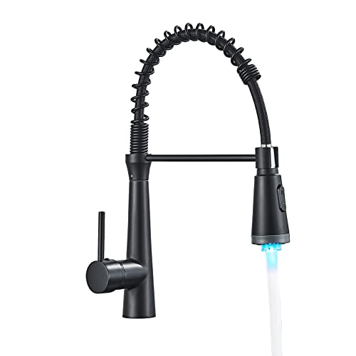 fyheast Robinet de cuisine LED noir,360° rotatif en silicone de qualité alimentaire Robinet de cuisine flexible extensible, robinet d'évier pour cuisine laiton
