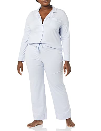 Amazon Essentials Women's Cotton Modal Long-Sleeve Shirt And Full-Length Bottom Pajama Set (Available In Plus Size), Pale Blue, Medium #TOP2