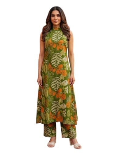 Image of OOMPH! Women's Hulter Neck Kurta & Bottom Set | Straight Kurta Outfits | Ethnic Set | Kurti Set for Woman