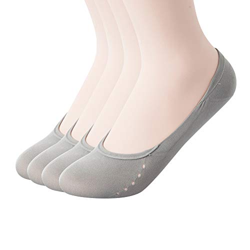 Again 1231 Ultra Soft Low Cut Microfiber No Show Socks for Women, Non-Slip with Gel Tab [Large/Grey/4 PK]
