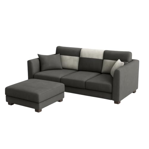 Image of SOCOZI Evanto 4 Seater L Shape Sofa Set with Movable Ottoman | Flexible Left or Right Layout | Soft Velvet Suede Fabric | Modern Design | Plush Comfort Cushions for Living Room (Dark Grey-Light Grey)