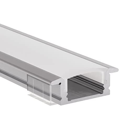 Alumino | LED Aluminiumprofil Eloxiert | 200 cm | Einbauprofil | Opale Abdeckung | für 12 mm LED-Streifen | 2m | Rhein