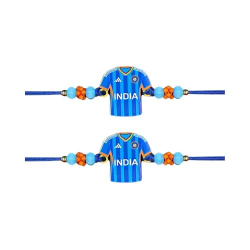 Image of Kizzi Cricket Rakhi Indian Cricket Team Tshirt Design Set Of 2 Rakhi For Bother Kids Teen