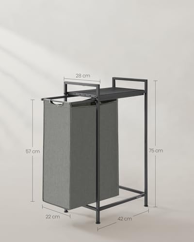 Image of VASAGLE Laundry Basket, Laundry Basket with Shelf, Laundry Box, Oxford Fabric Laundry Bag, Removable, Metal Frame, 47 L, 42 x 28 x 75 cm, Slate Grey /Anthracite Grey, BLH001G01