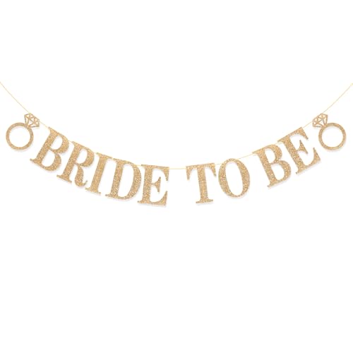 G2PLUS Bride To Be Banner: Champagne Gold Glitter Paper Garland 3.5M Bride to Be Garland with Ring Hen Party Banner for Bridal Shower Engagement Wedding and Hen Night Party Decor