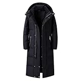 Chaqueta acolchada larga y cálida para hombre, con capucha, impermeable, aislada, parka acolchada para hombre, Negro, XXL