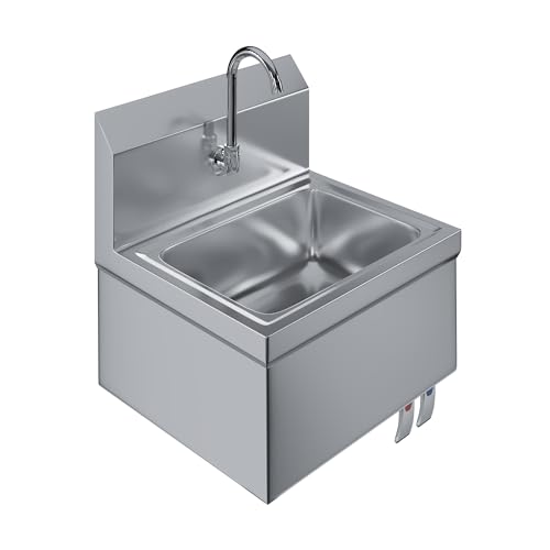 Image of Hands-Free Wall-Mounted Stainless Steel Hand Sink, 17 in x 15 in, with Double Knee Valves and Faucet