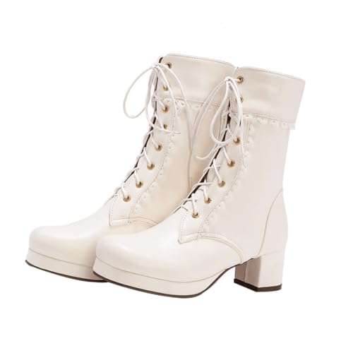 ROMISBABA 1par Botines Cortos De Cosplay Lolita Para Mujeres Tacón Grueso y Diseño Elegante Perfectos Para Uniformes y Disfraces Material Pu Transpirable y Confortable Disponibles