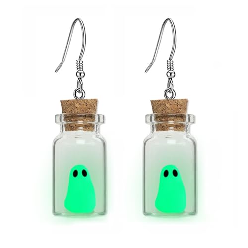 Ghost Earrings, Ghost In A Bottle Earring, The Adopt A Ghost Earring, Halloween Tiny Glow-In-The-Dark Spooky Charm Pendant Earrings Party Jewelry Gifts for Women