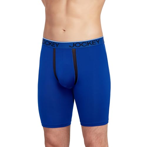 Jockey Men's Underwear Chafe Proof Pouch Microfiber 8.5" Long Leg Boxer Brief - 3 Pack, Bright Aqua/Iron Grey/Blue Jay Out, 2XL2