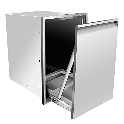 Built-in Double Trash Drawer 20' W x 27' H x 24' D Pull-Out Tray Outdoor Kitchen Stainless Steel Trash Bin Storage for BBQ Island Grill Station