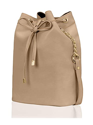 Image of KLEIO Leather Bucket Sling Bag for Women with Drawstring Closure & Single Compartment | Elegant Cross Body Bag for Girls | Spacious Bag for Girls Suitable for Casual Occasions & Everyday Use