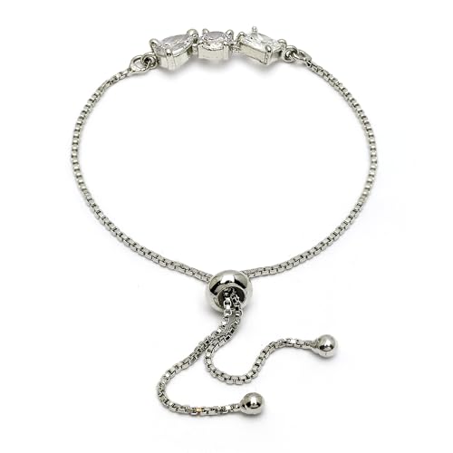 Image of ZENEME Bracelet Silver Toned Rhodium Plated American Diamond Crystal Charm Bracelet For Women