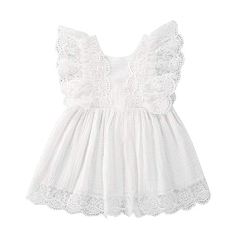 Qiylii Kids Infant Baby Girl White Lace Romper Dress V-Back Cotton Linen Lace Dress Sister Matching Clothes