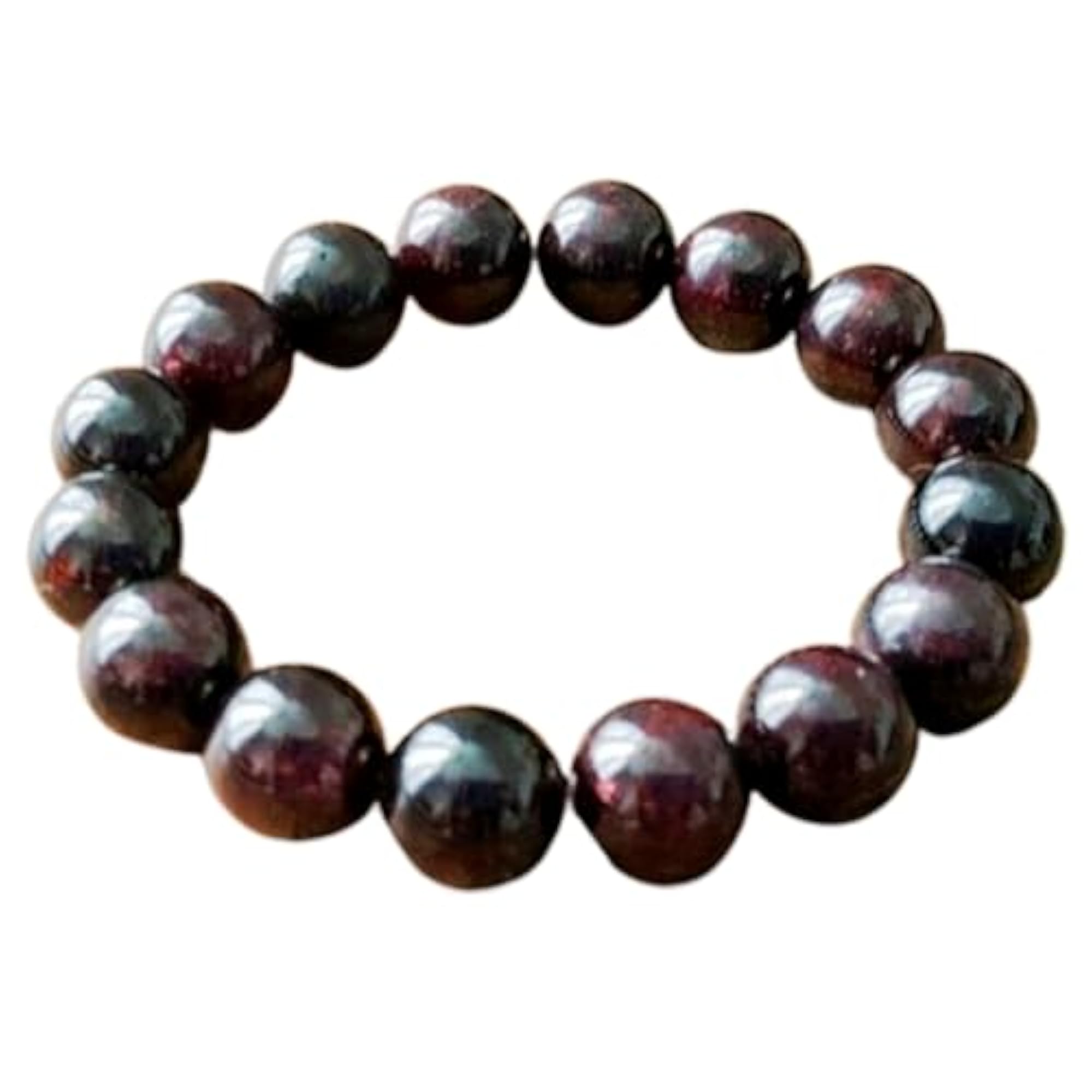 Natural Garnet 12mm Smooth Cut Beads Stretchable Bracelet, Unisex