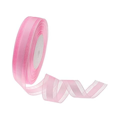 ATRBB 50 Yards 1 Inch Wide Satin Ribbon with Organza Edge for Wedding Gifts Wrapping DIY Bows and Craft (Pink) Cover