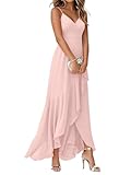 Minetom Robe De Cocktail Femme Bretelles Hautes Robes De Mariage Mi-Longues Dress D'Été À Volants Fête Élégante Soirée A Rose Clair L