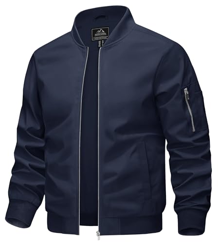 KEFITEVD Leichte Bomberjacke Herren Pilotenjacke Männer Blouson Windjacke Baseball Jacket Fliegerjacke mit Stehkragen Herbstjacke Freizeitjacke Dunkelblau XL