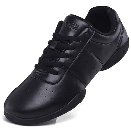 WUIWUIYU Boys Girls Women's Lace Up Aerobics Gymnastics School Cheerleading Dance Sport Shoes Training Sneakers Black Size 13