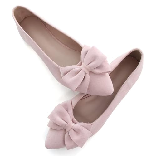 Image of SAILING LU Womens Bowknot Ballet Flats Pointy Toe Suede